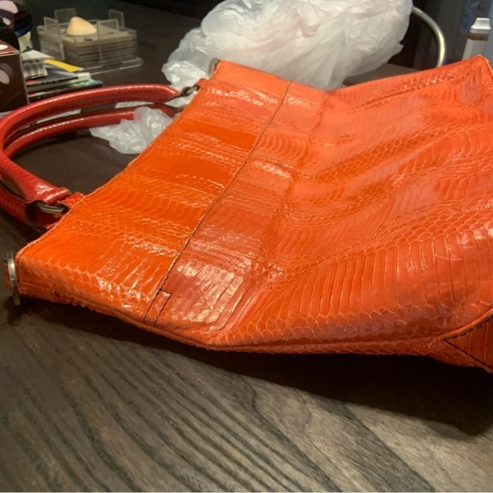 Y2k katherine kwei reptile skin bag Rare spring boho fringe orange blue spring